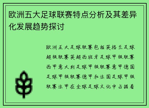 欧洲五大足球联赛特点分析及其差异化发展趋势探讨