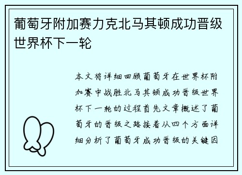 葡萄牙附加赛力克北马其顿成功晋级世界杯下一轮 葡萄牙附加赛力克北马其顿成功晋级世界杯下一轮