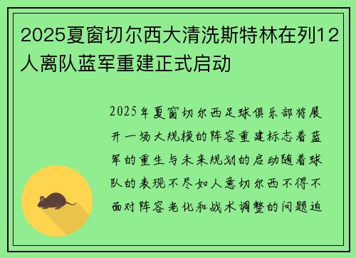2025夏窗切尔西大清洗斯特林在列12人离队蓝军重建正式启动
